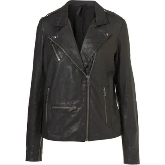 Topshop Boutique shrunken leather biker jacket size 2 BoxM